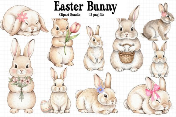 Download Vintage Easter Bunny Clipart Bundle - Bundle Collection