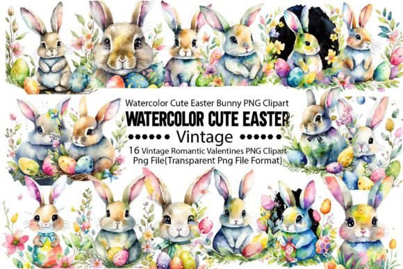 Download Watercolor Cute Easter Bunny PNG Bundle - Bundle Collection