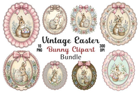 Download Vintage Easter Bunny PNG Bundle 10pcs - Bundle Collection