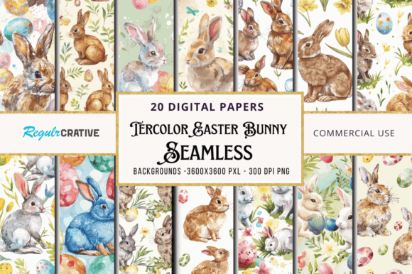 Download Watercolor Easter Bunny Seamless Bundle - Bundle Collection