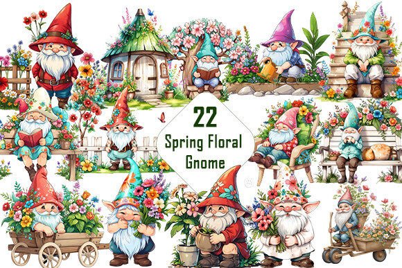 Download Spring Floral Gnome Clipart Bundle. - Bundle Collection