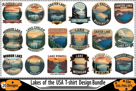 Download Lakes of the USA T-Shirt Design Bundle - Bundle Collection