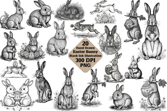 Download 20 Hand Drawn Easter Bunny Vector - Premium Resources