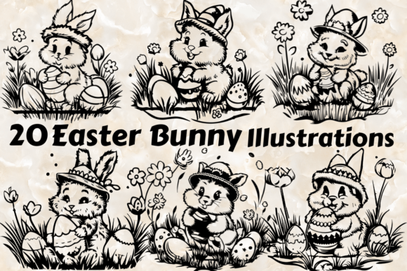 Download 20 Easter Bunny Illustrations Bundle - Bundle Collection