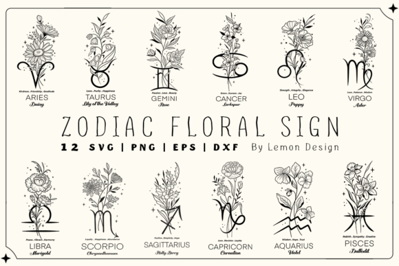 Download Zodiac Sign Floral SVG Design Bundle - Bundle Collection