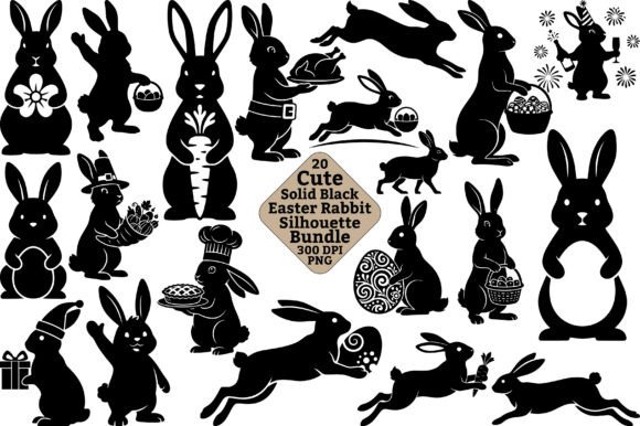 Download 20 Cute Solid Black Easter Rabbit Bundle - Bundle Collection