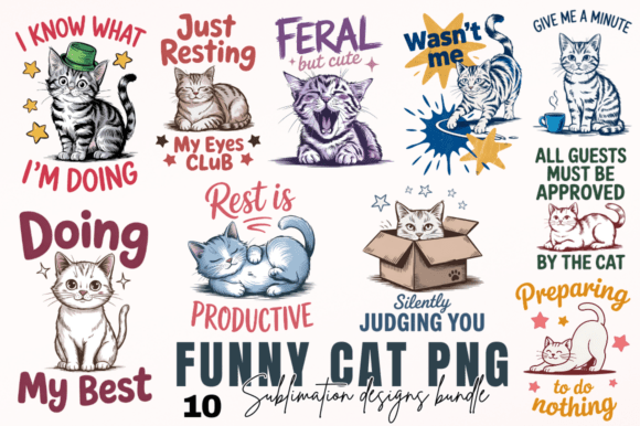 Download Funny Cat PNG Sublimation Designs Bundle - Bundle Collection