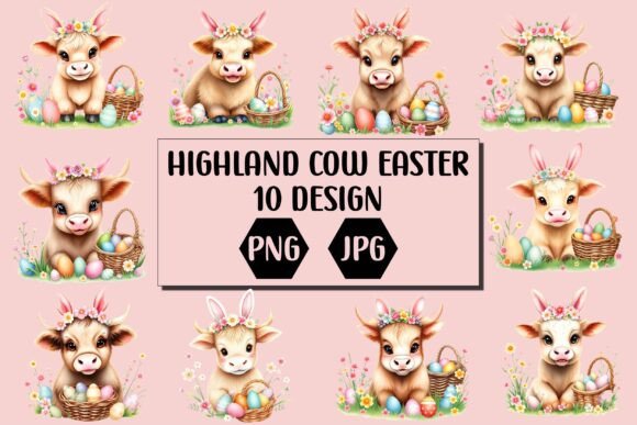 Download Highland Cow Easter PNG Bundle - Bundle Collection