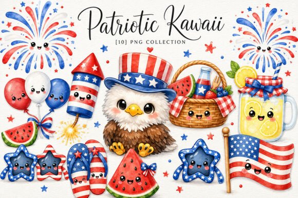 Download Patriotic Kawaii Clipart PNG Bundle - Bundle Collection